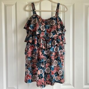 Fit 4 U Black Multi Floral Tiered Ruffle Swim Dress One Piece Swimsuit Size 20W